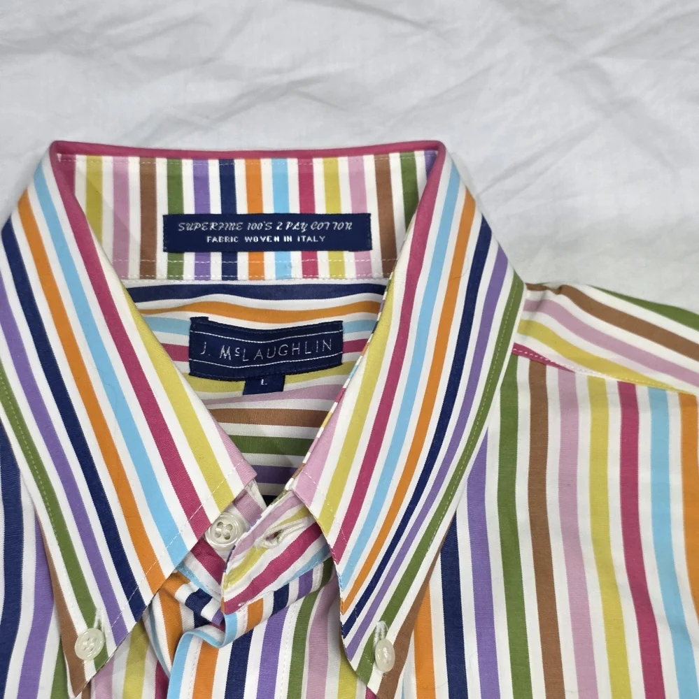 J Mclaughlin Striped Superfine 100s Italian Cotton Button Down Shirt Preppy. L